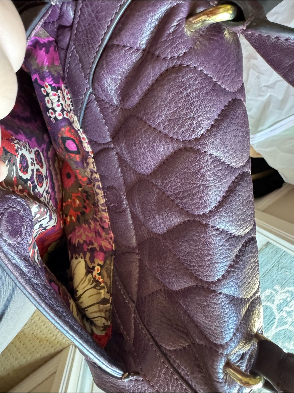 Vera Bradley Leather Quilted Top-Handle Satchel in Deep Plum - Picture 7 of 10